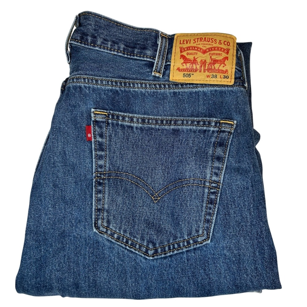 Levi's‎ 505 Regular Fit Jeans W38 L30 Mens Blue Medium Wash Straight Leg Denim